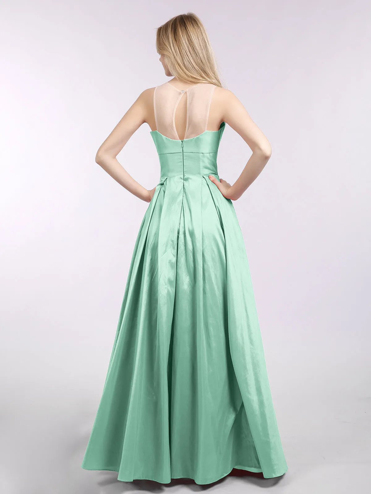 A-ligne Taffeta Robe Longue avec Poches Vert Menthe Grande Taille