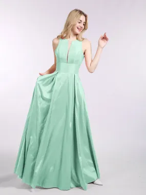 A-ligne Taffeta Robe Longue avec Poches Vert Menthe Grande Taille