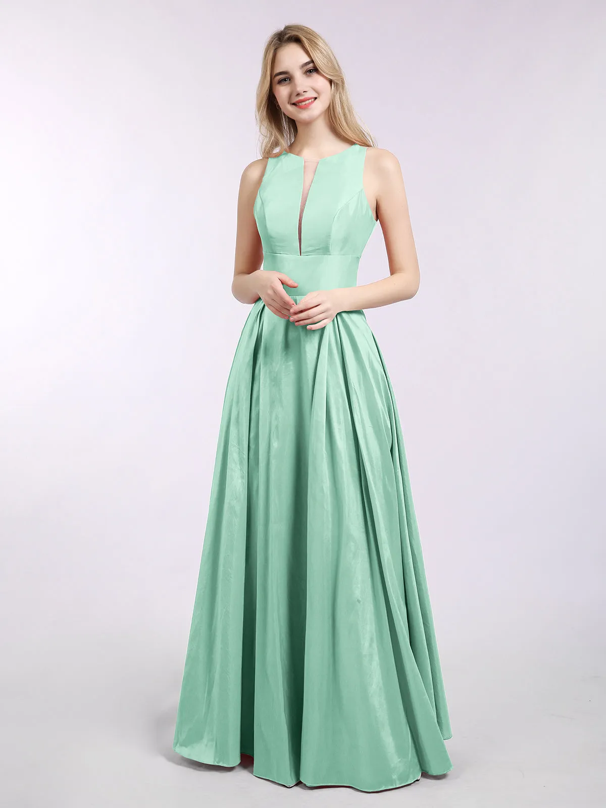 A-ligne Taffeta Robe Longue avec Poches Vert Menthe Grande Taille