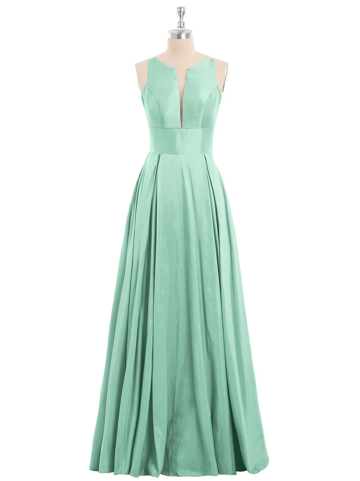 A-ligne Taffeta Robe Longue avec Poches Vert Menthe Grande Taille