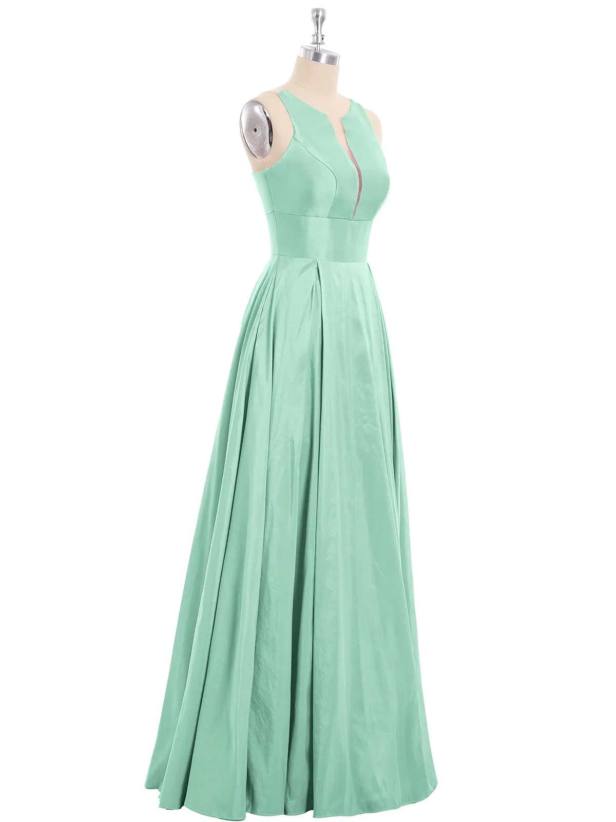 A-ligne Taffeta Robe Longue avec Poches Vert Menthe Grande Taille