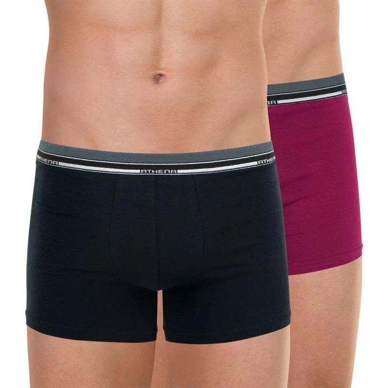 ATHENA Lot de 2 Boxers Homme Coton DUOECO Noir Prune