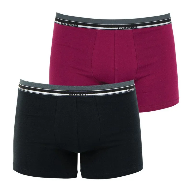 ATHENA Lot de 2 Boxers Homme Coton DUOECO Noir Prune