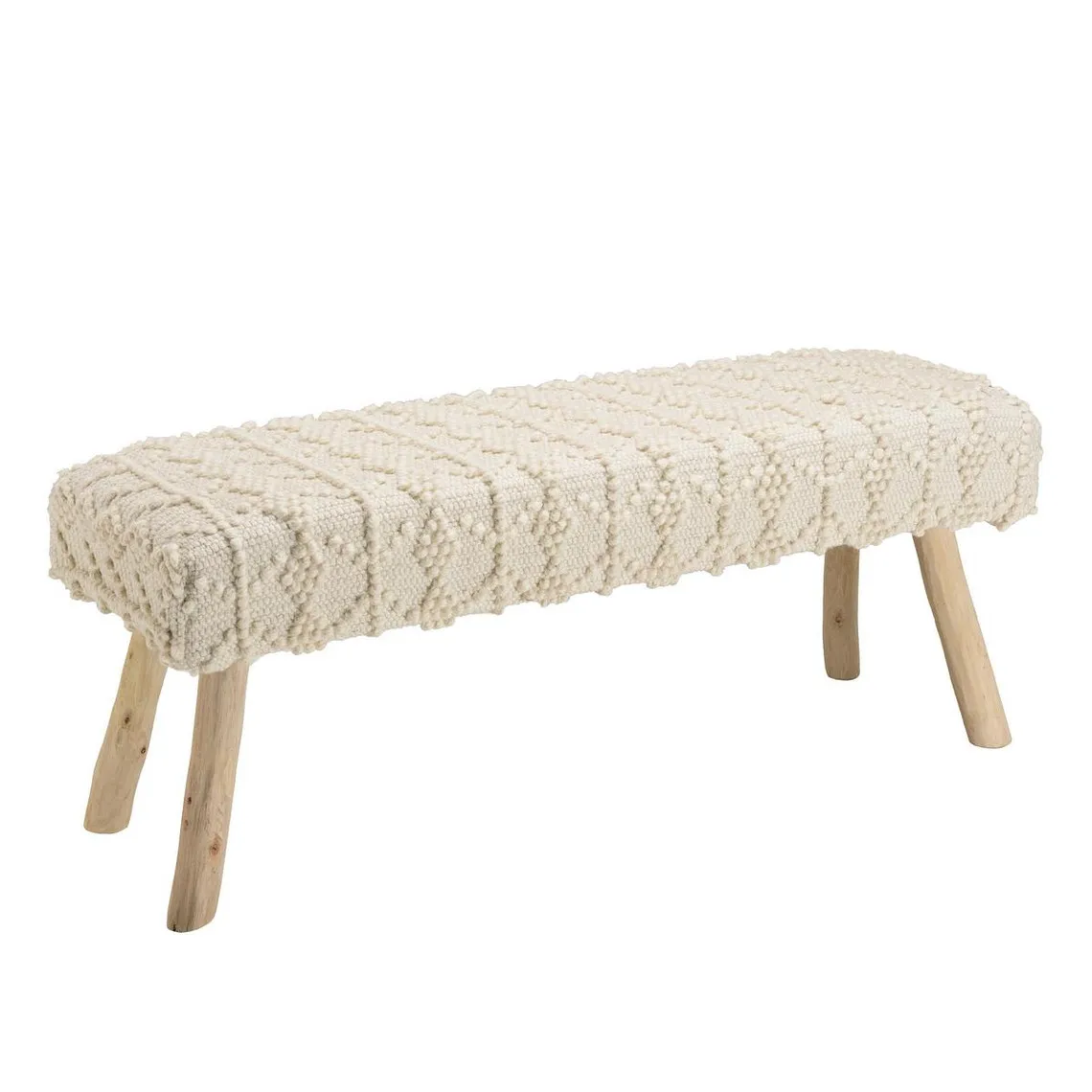 Banc 120x40cm laine motifs losanges couleur ivoire pieds bois SACHA | 3 Suisses