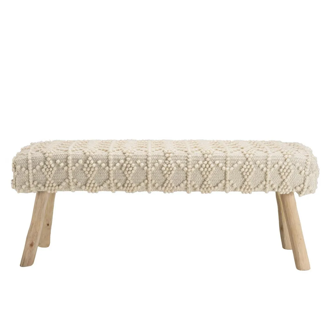 Banc 120x40cm laine motifs losanges couleur ivoire pieds bois SACHA | 3 Suisses