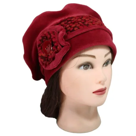 BERET FEMME en VELOURS et Lainage doublé polaire camaïeu de rouge brique 