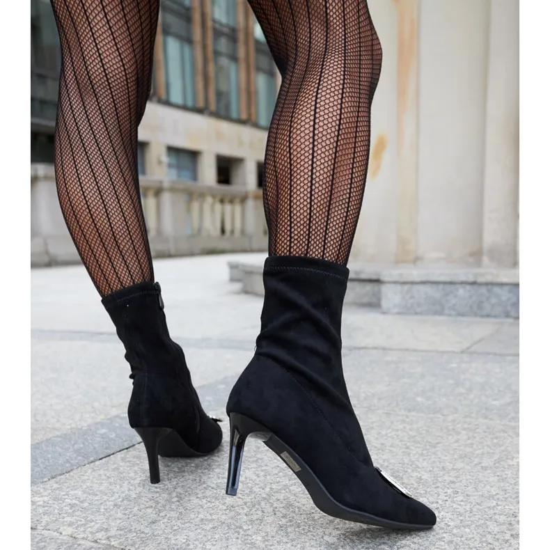 Bottines noires ornées de zircons Agatino le noir