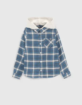 Chemise bleu foncé carreaux à capuche amovible garçon