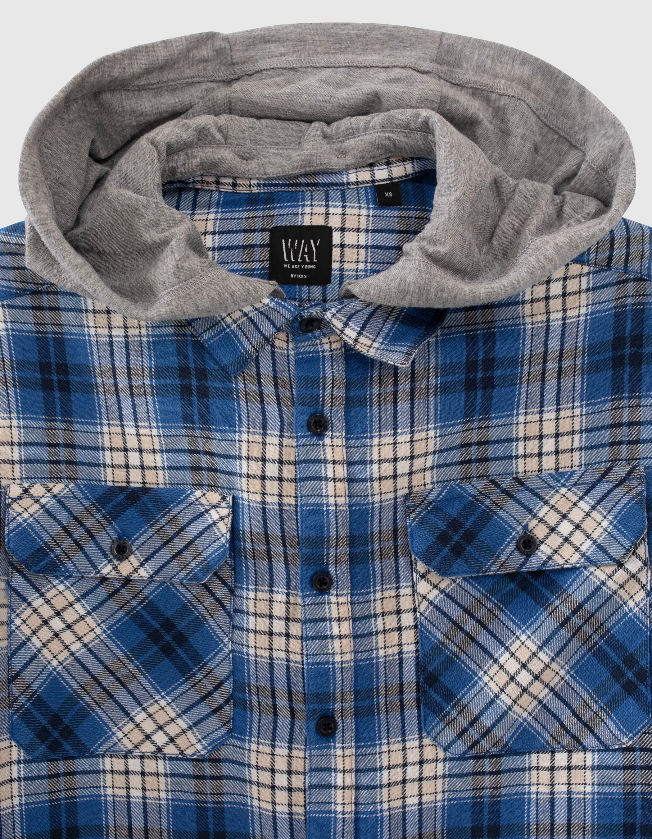 Chemise bleue à carreaux capuche amovible garçon