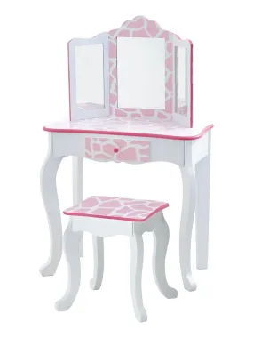 Coiffeuse enfant en bois table maquillage miroir tabouret Fantasy Fields Teamson TD-11670D - Rose