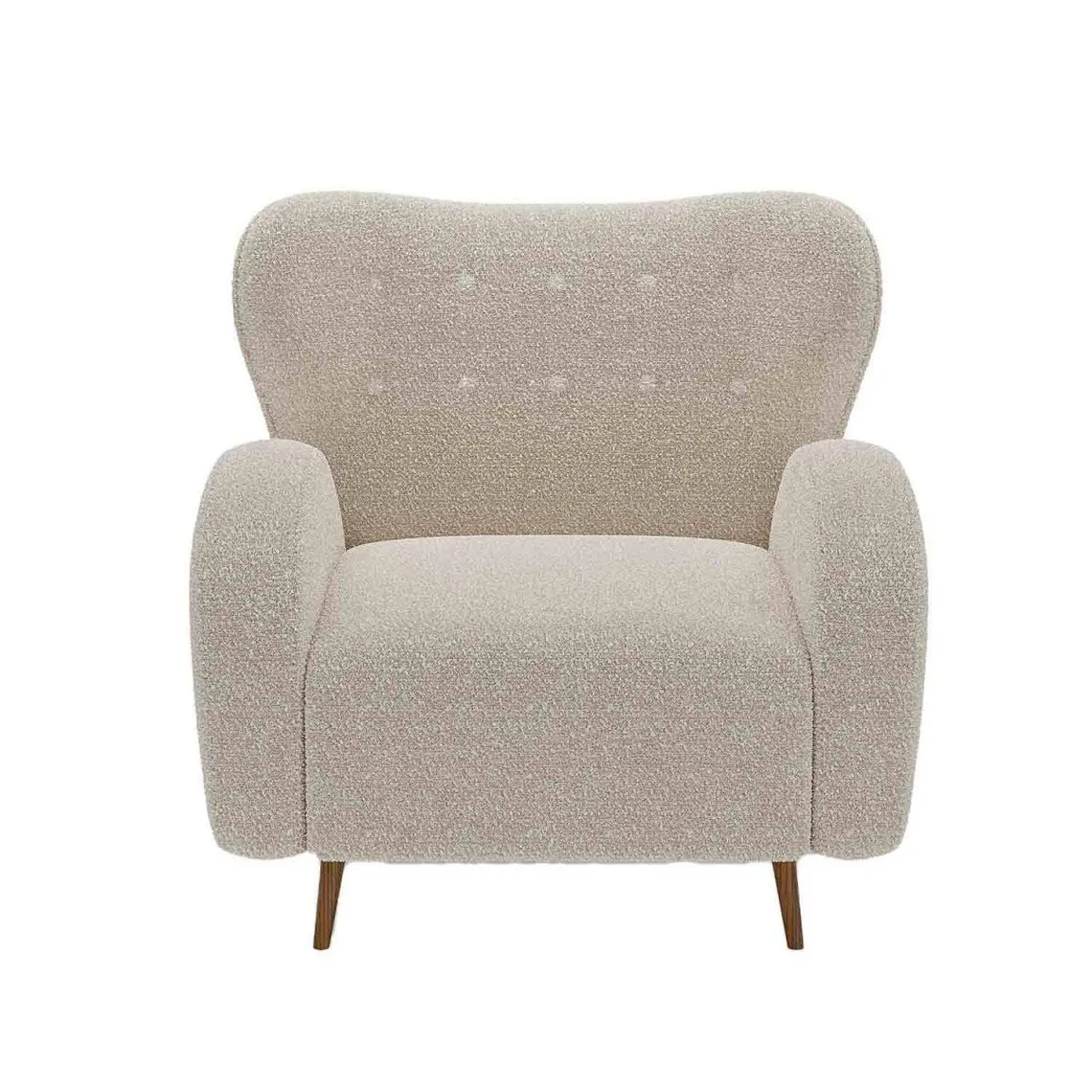 Fauteuil effet laine bouclée et pieds en bois IVY gris-crème | 3 Suisses