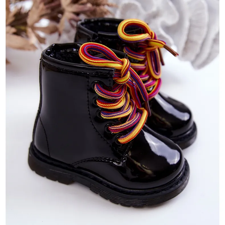 FR1 Bottes Enfant Laquées Avec Fermeture Éclair Noir Tibbie le noir