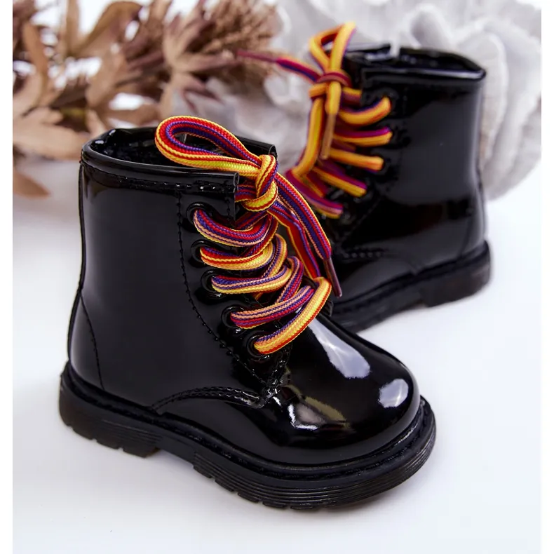 FR1 Bottes Enfant Laquées Avec Fermeture Éclair Noir Tibbie le noir