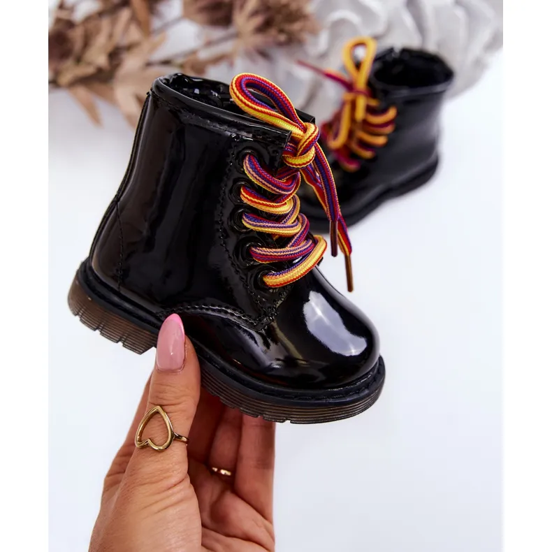 FR1 Bottes Enfant Laquées Avec Fermeture Éclair Noir Tibbie le noir