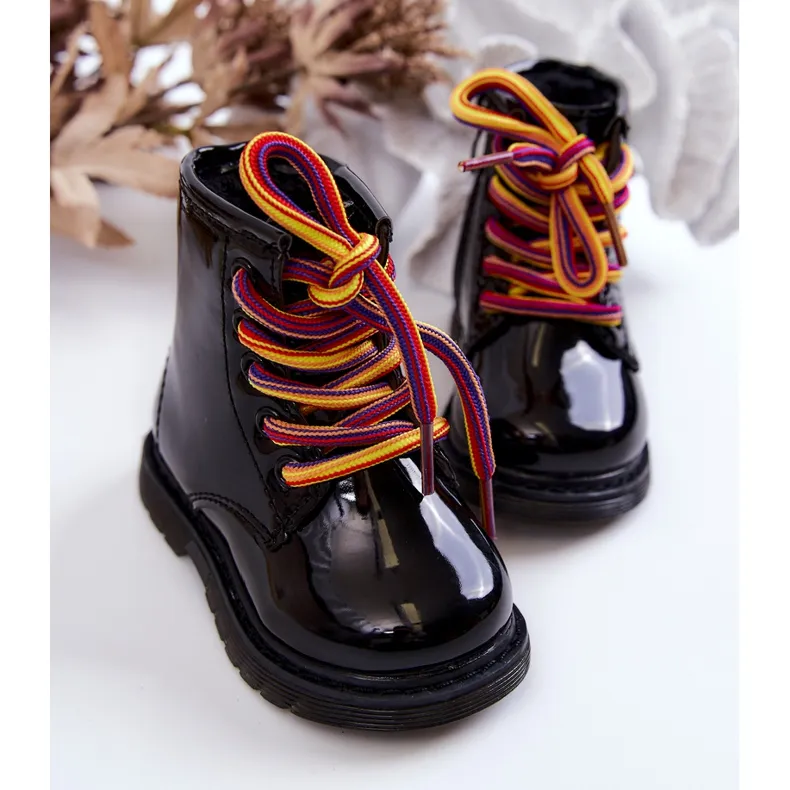 FR1 Bottes Enfant Laquées Avec Fermeture Éclair Noir Tibbie le noir