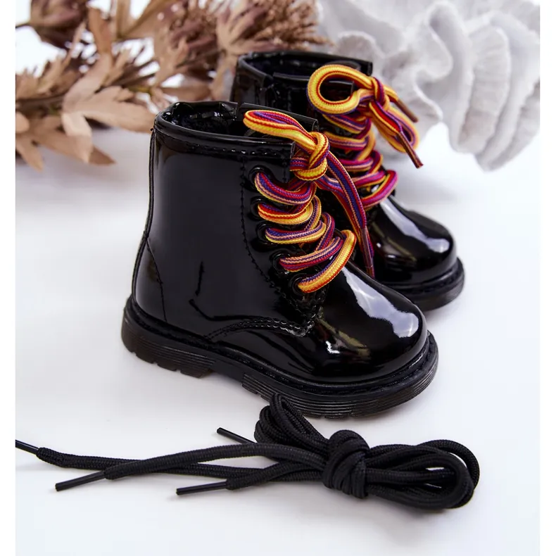 FR1 Bottes Enfant Laquées Avec Fermeture Éclair Noir Tibbie le noir