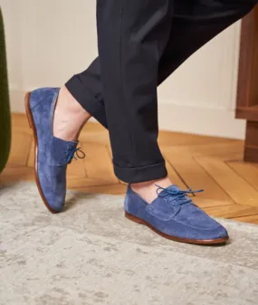 Mocassin à lacet en Daim pour Hommes : L'Homme Arrogant Daim Bleu  Rioi