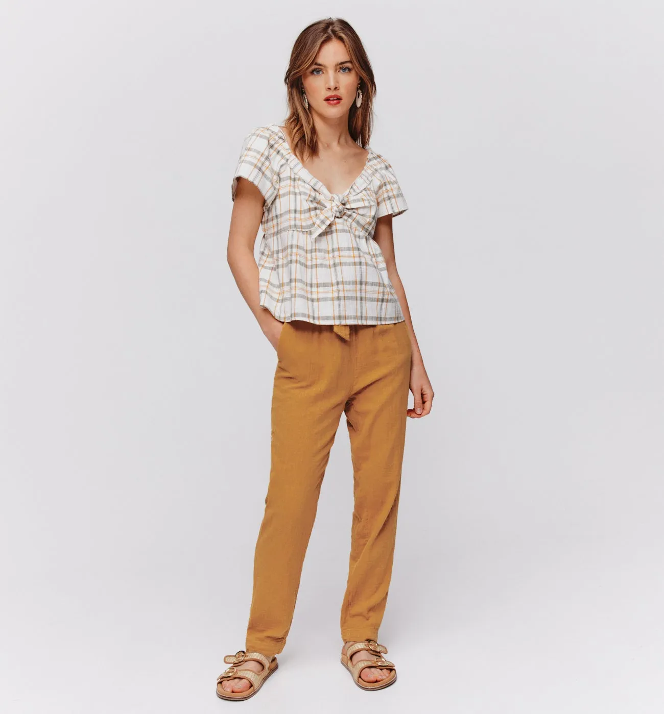 Pantalon en gaze de coton - Ocre