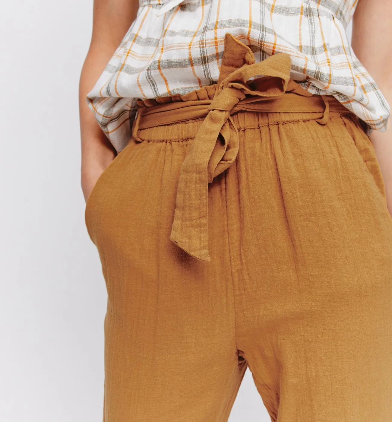 Pantalon en gaze de coton - Ocre