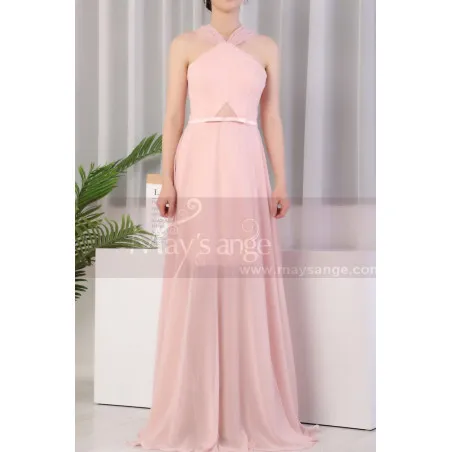 Robe Bal Rose Longue En Mousseline Top A Découpe