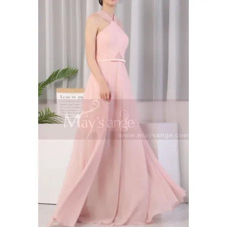 Robe Bal Rose Longue En Mousseline Top A Découpe