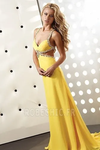 Robe de Bal Serré Naturel taille Printemps Jaune Cristal Sexy