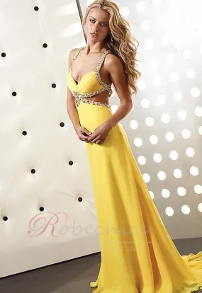 Robe de Bal Serré Naturel taille Printemps Jaune Cristal Sexy