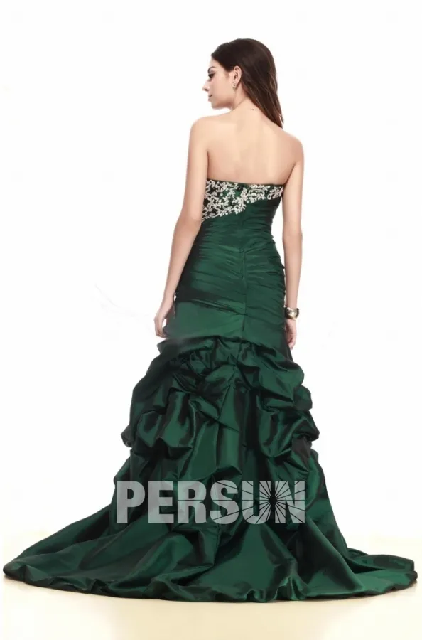 Robe de bal sirène vert bouteille broderie exquise