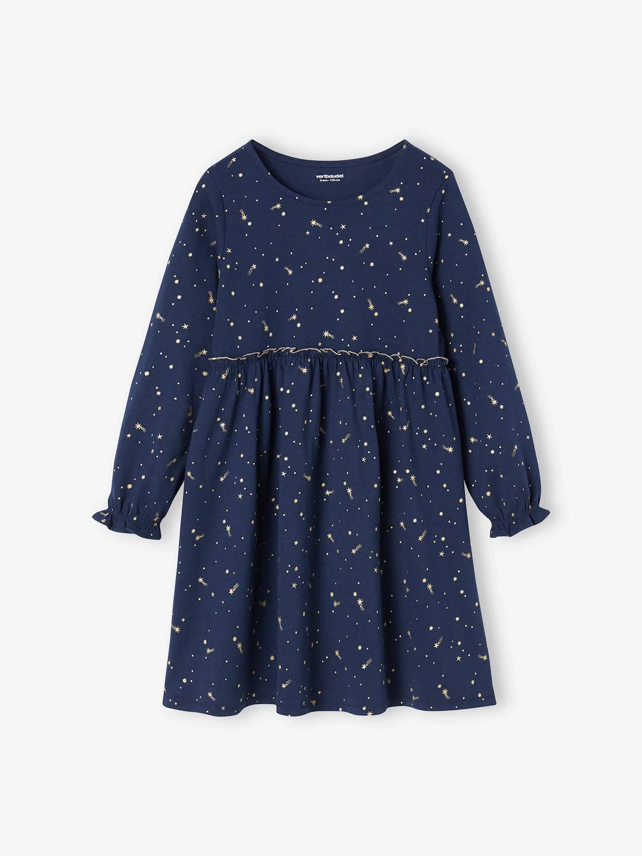 Robe de fête motifs étoiles irisés fille marine - Vertbaudet