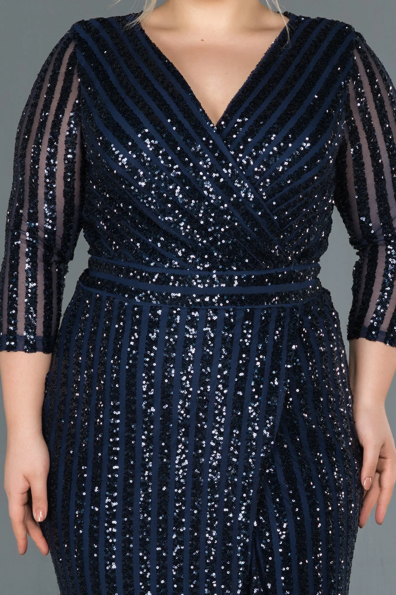 Robe de Soirée en Velours Longue Bleu Marine ABU1043