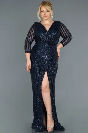 Robe de Soirée en Velours Longue Bleu Marine ABU1043