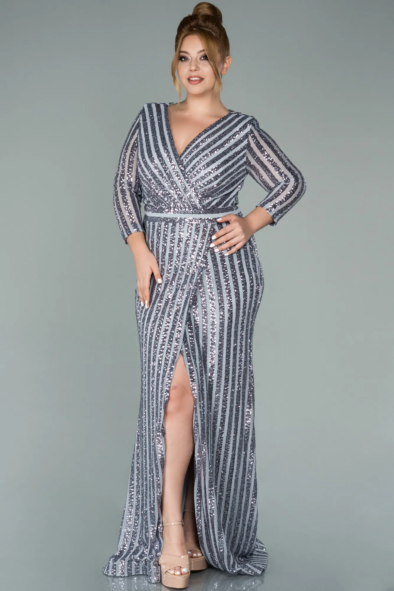 Robe de Soirée en Velours Longue Bleu Marine ABU1043