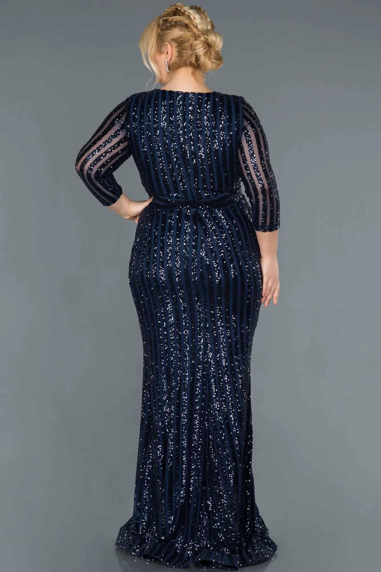 Robe de Soirée en Velours Longue Bleu Marine ABU1043