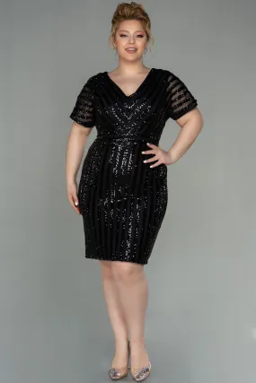 Robe de Soirée Grande Taille Courte Noir ABK686