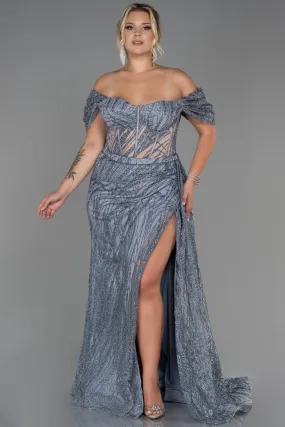 Robe de Soirée Grande Taille Longue Argent ABU3097