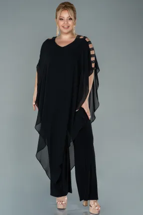 Robe de Soirée Grande Taille Mousseline Noir ABT080