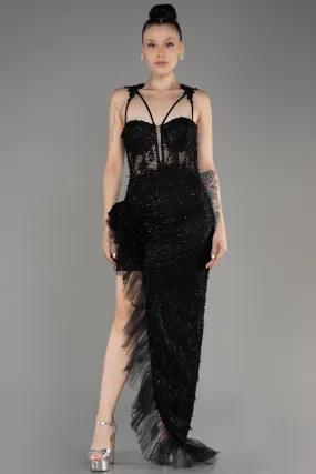 Robe de Soirée Longue Lacé Noir ABU3983