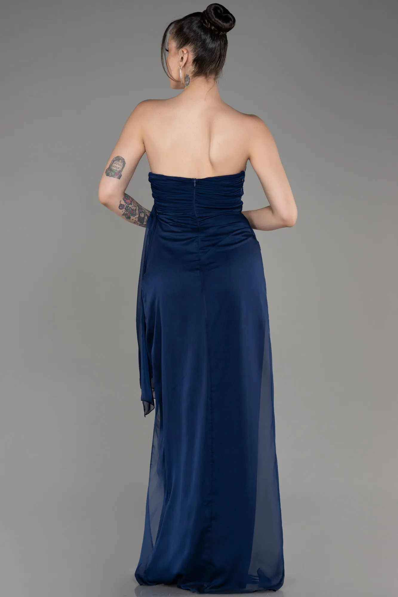 Robe de Soirée Longue Mousseline Bleu Marine ABU3947