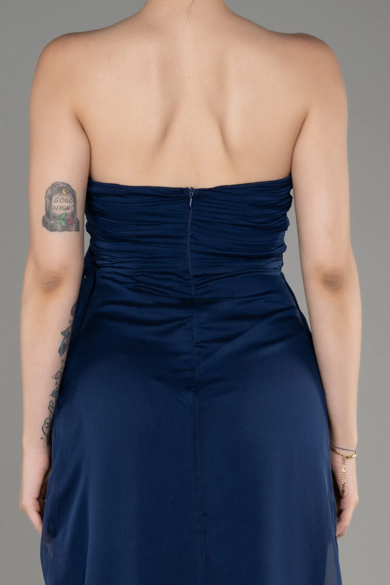 Robe de Soirée Longue Mousseline Bleu Marine ABU3947