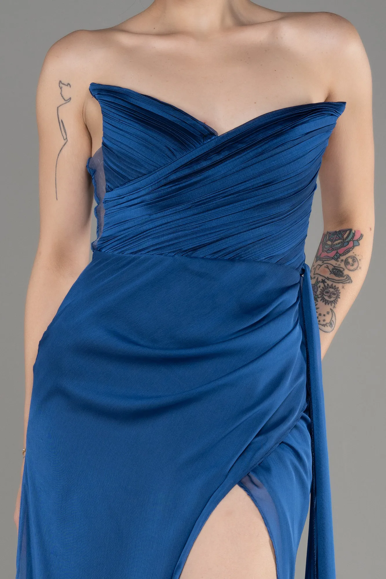 Robe de Soirée Longue Mousseline Bleu Marine ABU3947