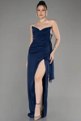 Robe de Soirée Longue Mousseline Bleu Marine ABU3947