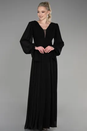 Robe de Soirée Longue Mousseline Noir ABU3628