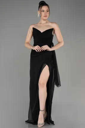 Robe de Soirée Longue Mousseline Noir ABU3947