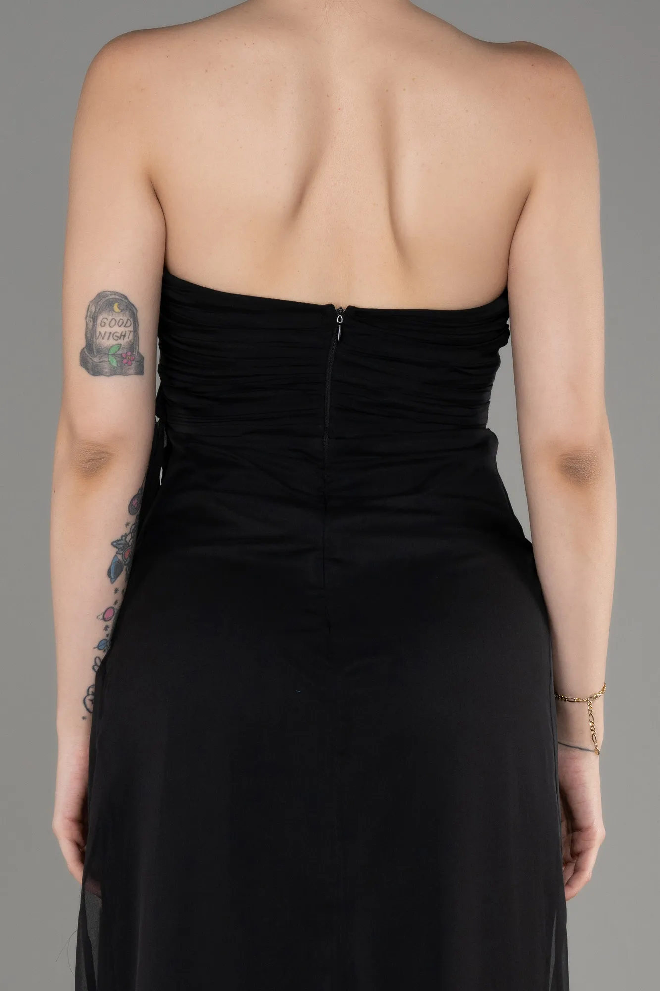 Robe de Soirée Longue Mousseline Noir ABU3947