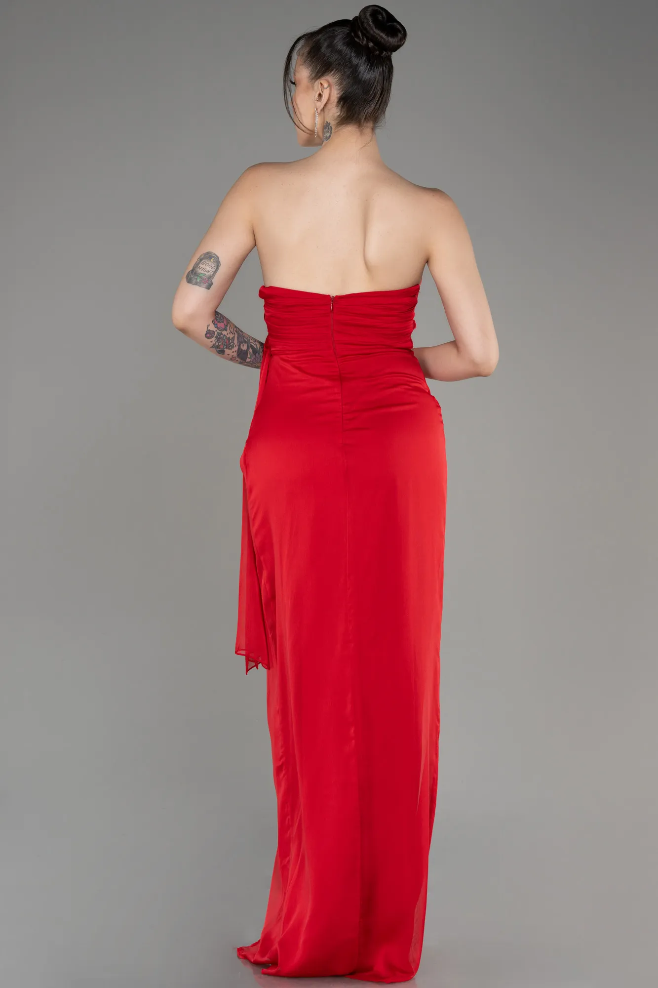 Robe de Soirée Longue Mousseline Rouge ABU3947