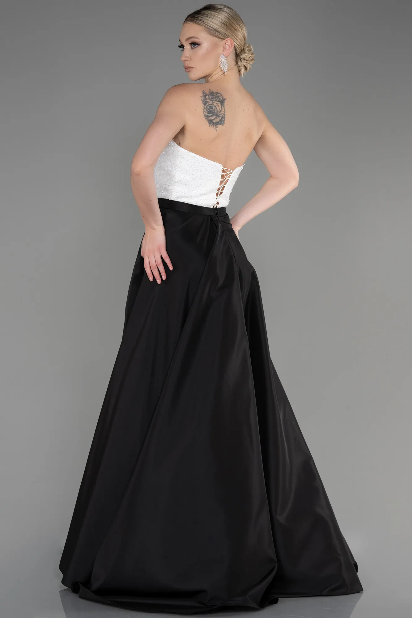 Robe de Soirée Longue Noir-Ecru ABU3779