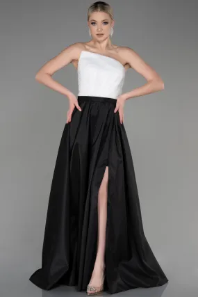 Robe de Soirée Longue Noir-Ecru ABU3779