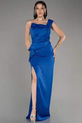 Robe de Soirée Longue Satin Bleu Saxe ABU4014