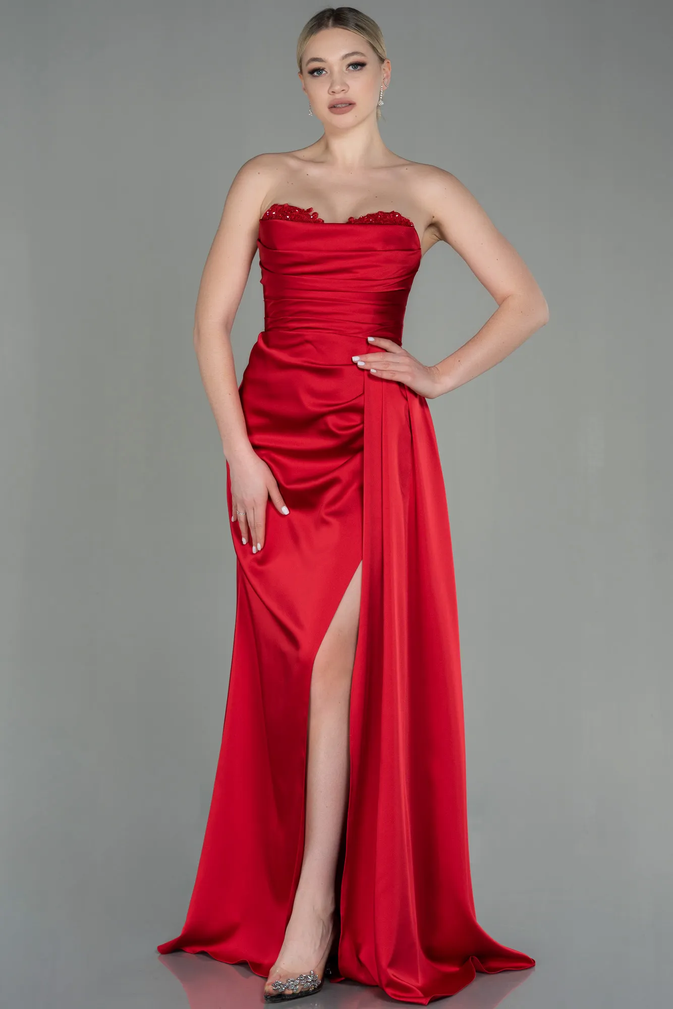 Robe de Soirée Longue Satin Orange ABU2965