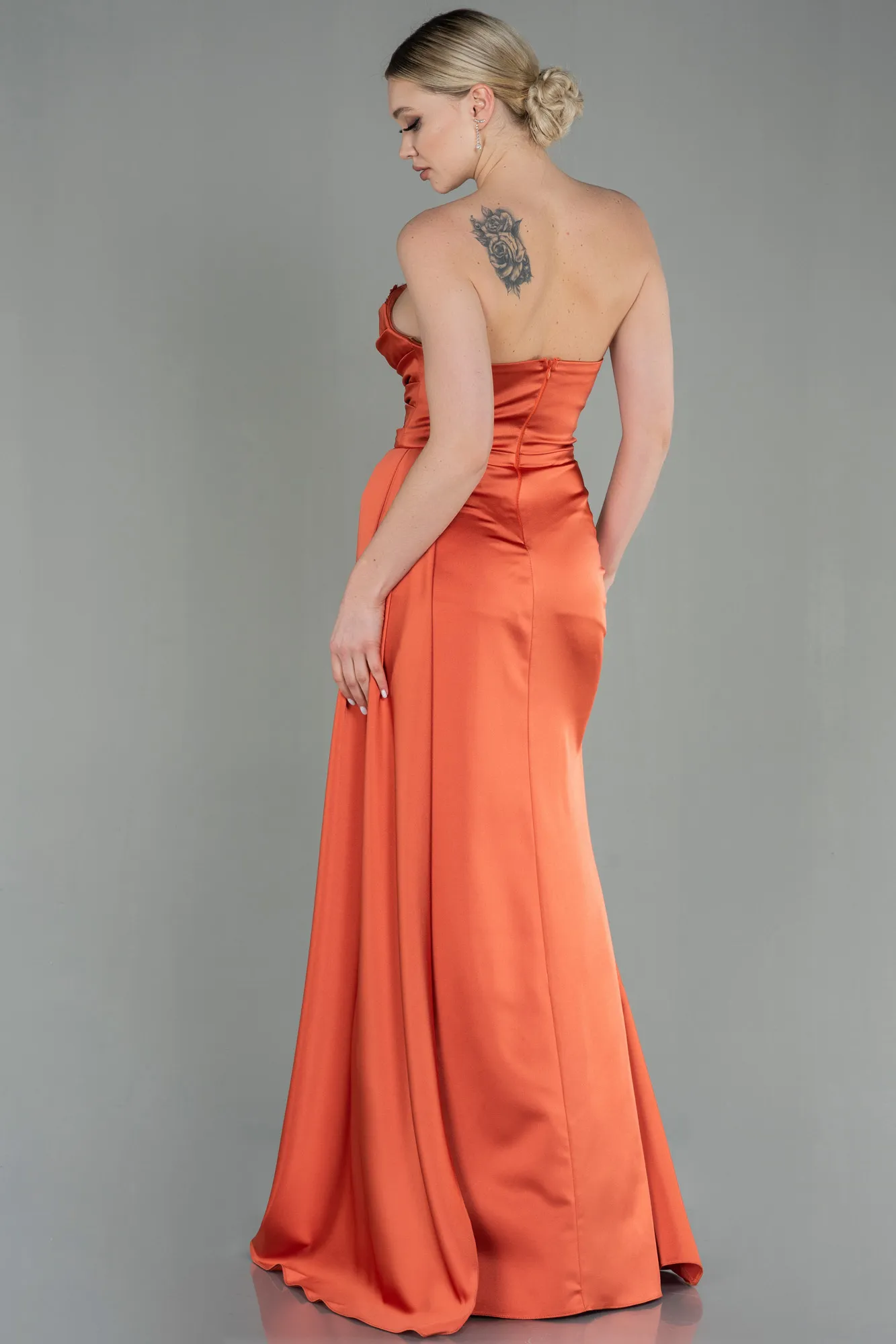 Robe de Soirée Longue Satin Orange ABU2965